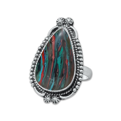 Rainbow Calsilica Rings – Silver-Plated, Handmade, Vivid Striped Composite (Made to Order) | Wholesale