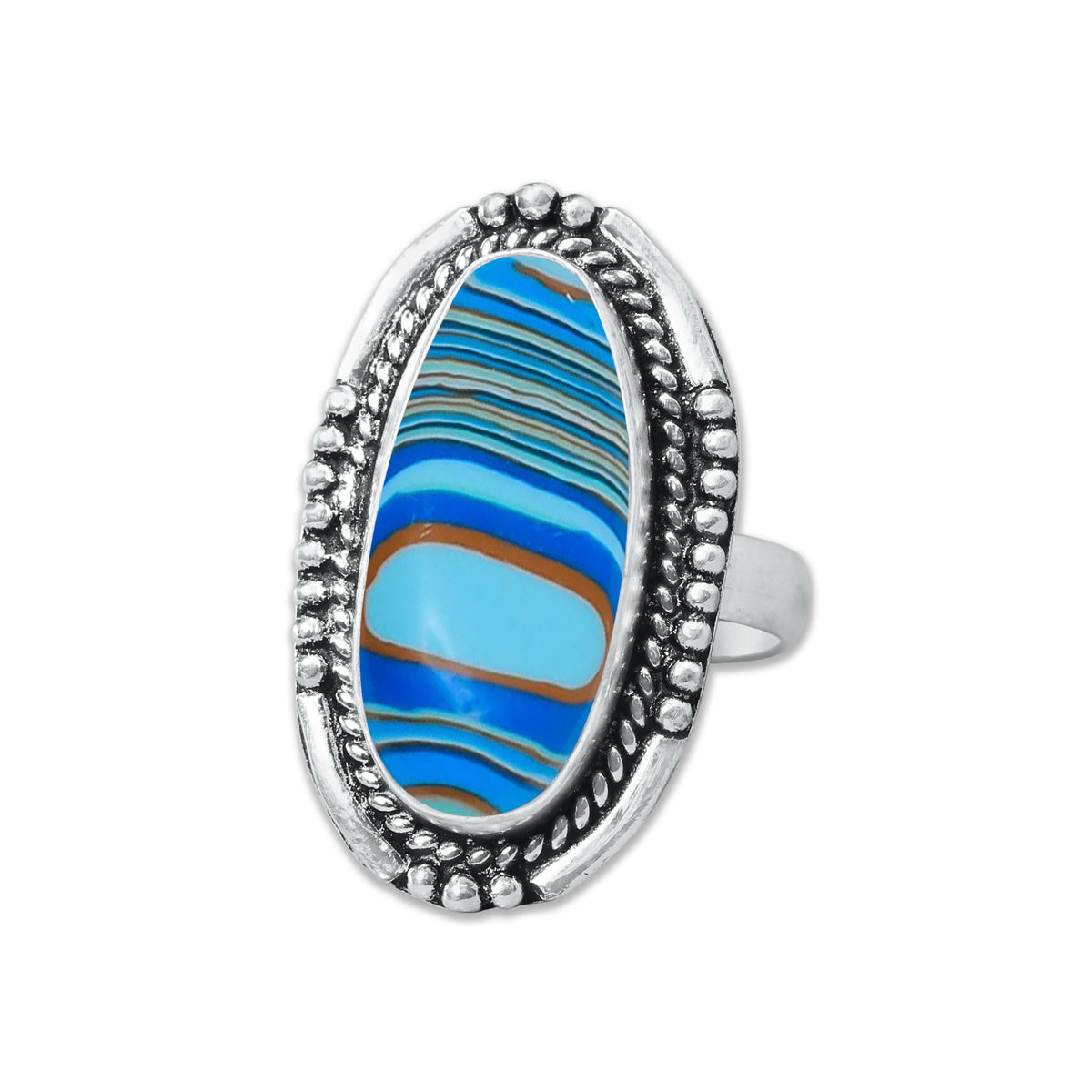 Rainbow Calsilica Rings – Silver-Plated, Handmade, Vivid Striped Composite (Made to Order) | Wholesale