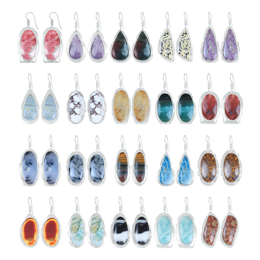 Boucles d'oreilles à crochet en pierres précieuses naturelles assorties, lot de gros boucles d'oreilles multi-cristal faites à la main pour femmes
