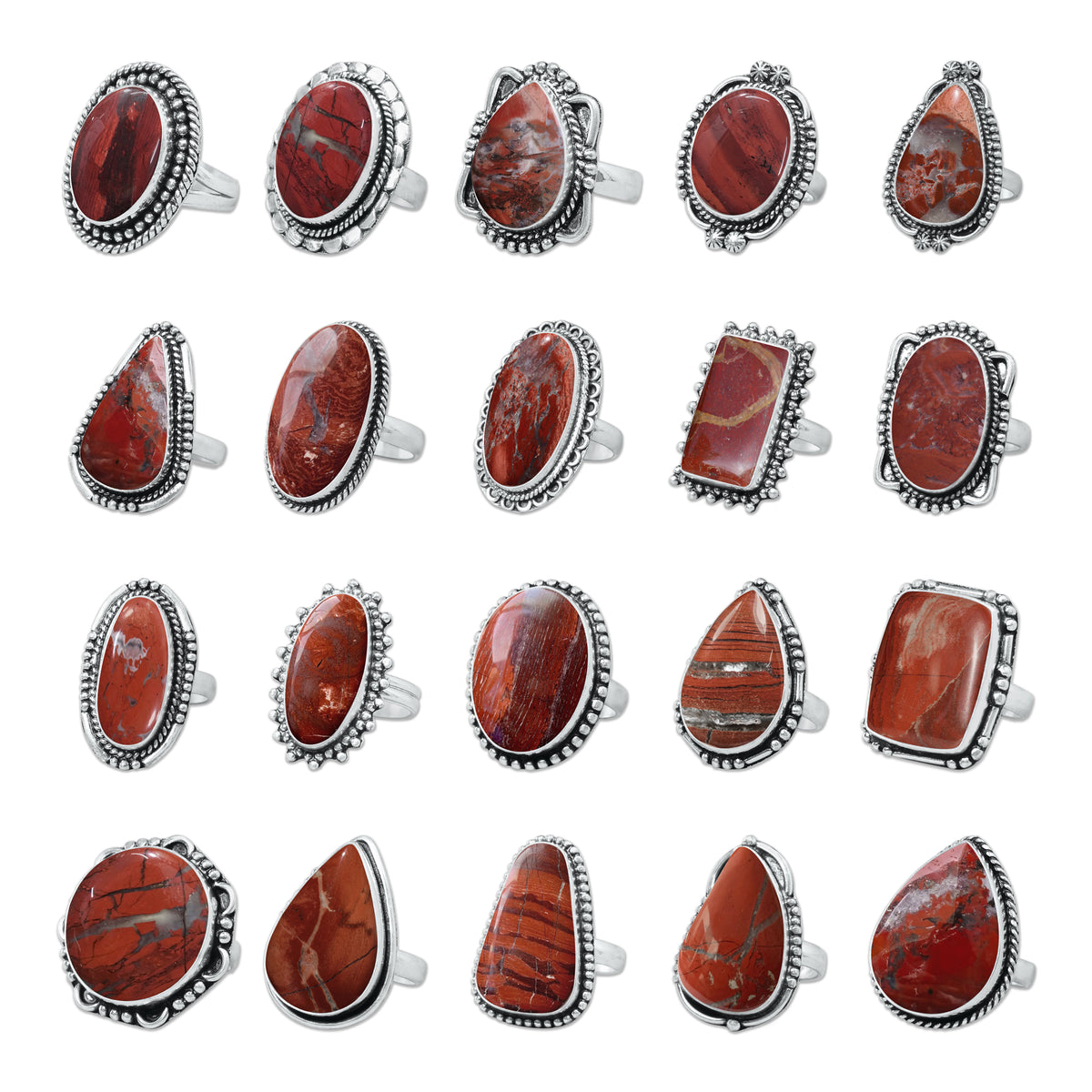 Red Jasper Rings – Silver-Plated, Handmade, Deep Crimson Grounding Stone (Made to Order) | Wholesale