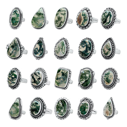 Moss Agate Rings – Silver-Plated, Handmade, Green Fern Inclusions (Made to Order) | Wholesale