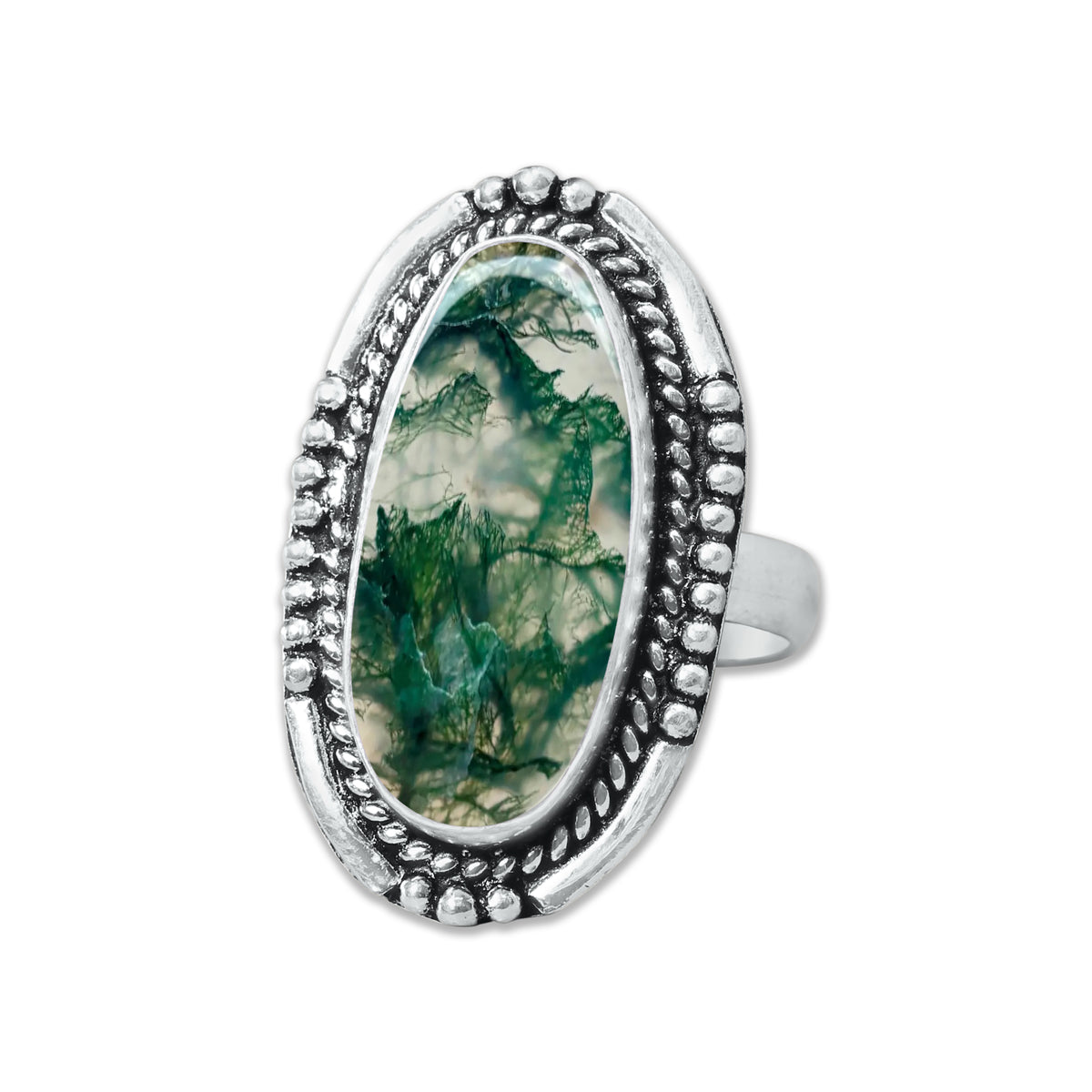 Moss Agate Rings – Silver-Plated, Handmade, Green Fern Inclusions (Made to Order) | Wholesale