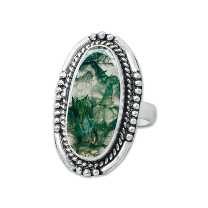 Moss Agate Rings – Silver-Plated, Handmade, Green Fern Inclusions (Made to Order) | Wholesale