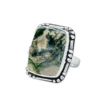 Moss Agate Rings – Silver-Plated, Handmade, Green Fern Inclusions (Made to Order) | Wholesale