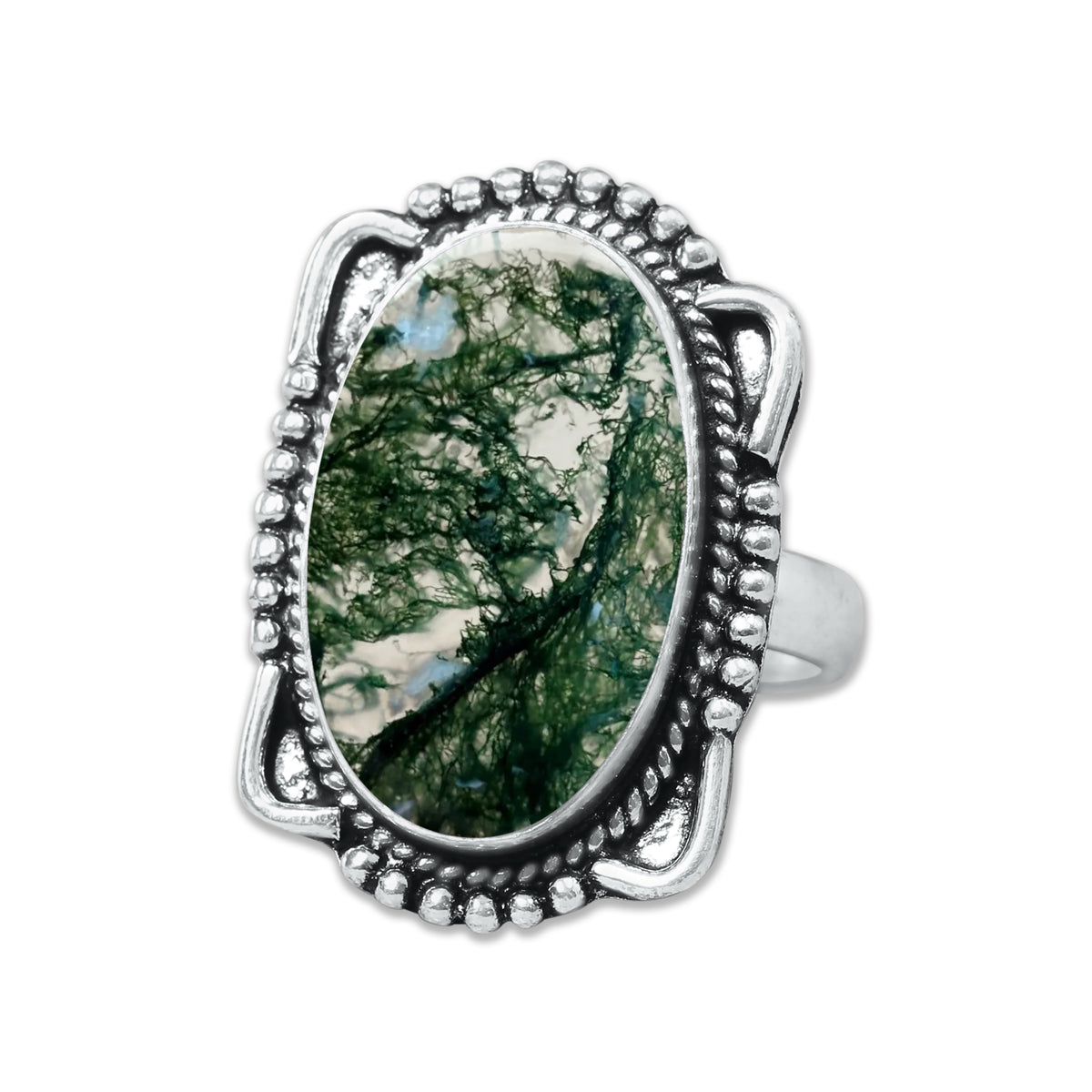 Moss Agate Rings – Silver-Plated, Handmade, Green Fern Inclusions (Made to Order) | Wholesale