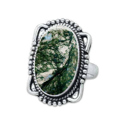 Moss Agate Rings – Silver-Plated, Handmade, Green Fern Inclusions (Made to Order) | Wholesale