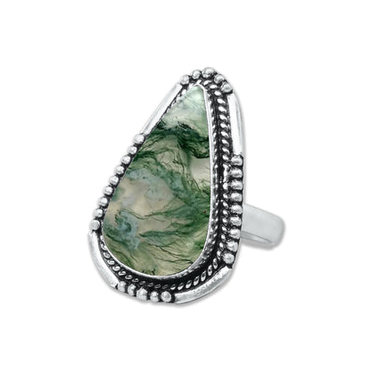 Moss Agate Rings – Silver-Plated, Handmade, Green Fern Inclusions (Made to Order) | Wholesale