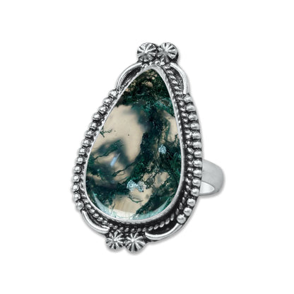 Moss Agate Rings – Silver-Plated, Handmade, Green Fern Inclusions (Made to Order) | Wholesale