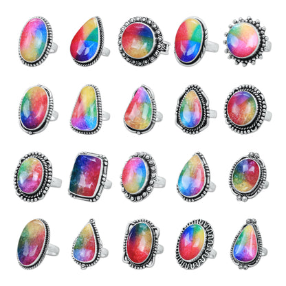 Rainbow Quartz Rings – Silver-Plated, Handmade, Dyed Vivid Colors (US Sizes 6–10, Non-Adjustable) | Wholesale