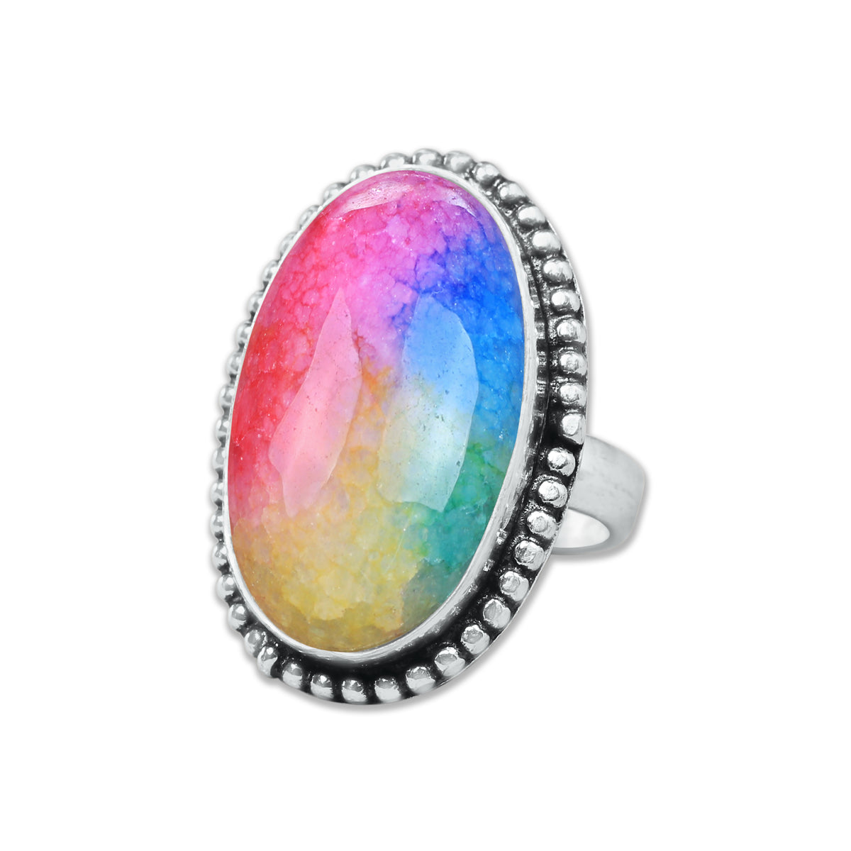 Rainbow Quartz Rings – Silver-Plated, Handmade, Dyed Vivid Colors (US Sizes 6–10, Non-Adjustable) | Wholesale