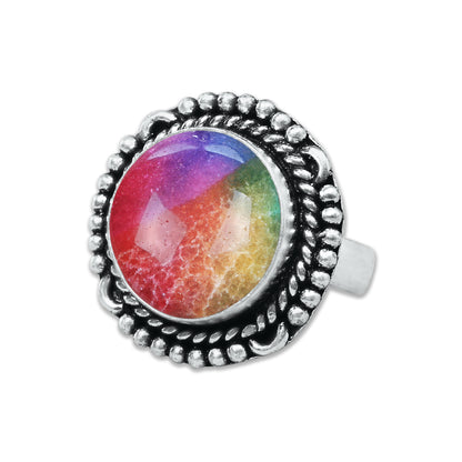 Rainbow Quartz Rings – Silver-Plated, Handmade, Dyed Vivid Colors (US Sizes 6–10, Non-Adjustable) | Wholesale