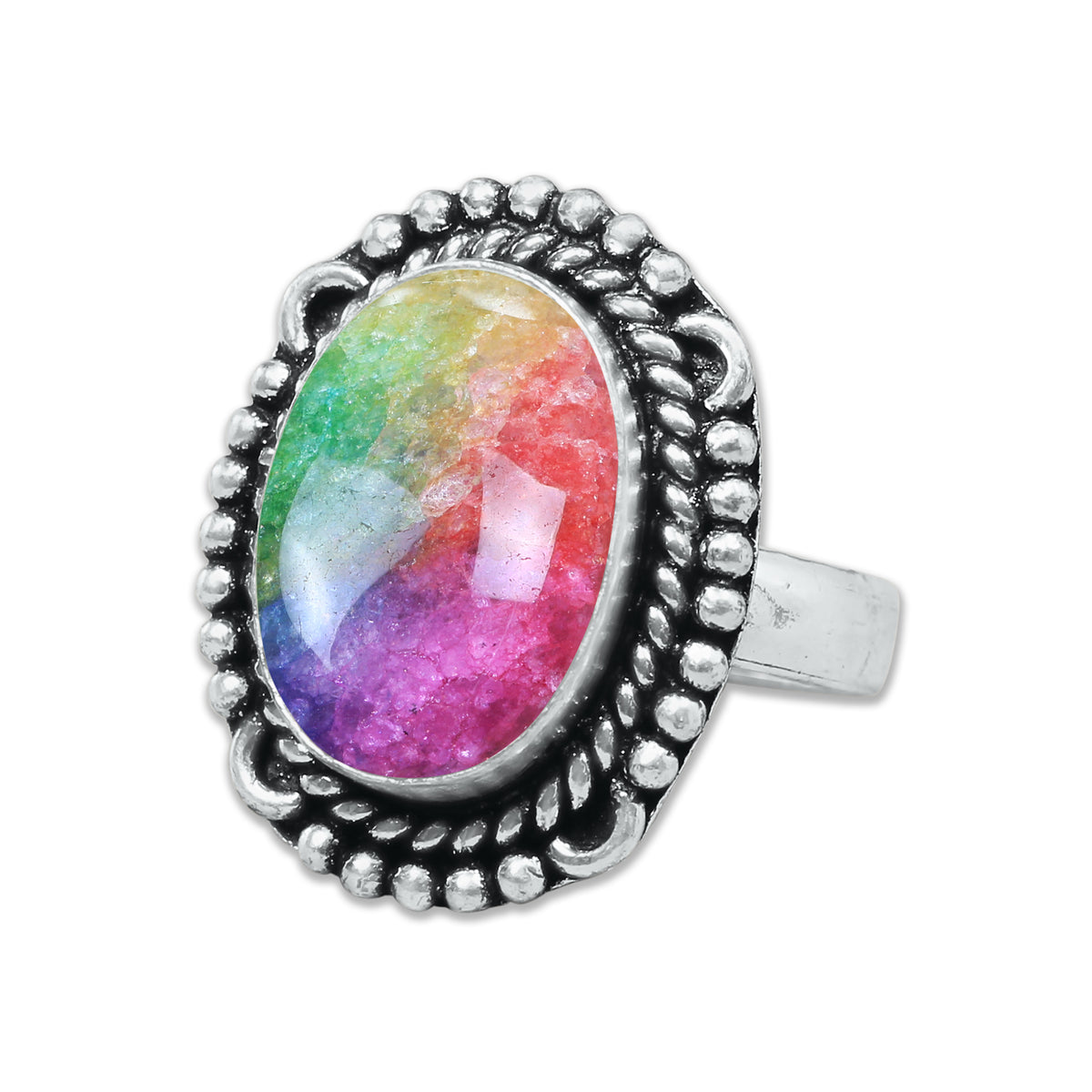 Rainbow Quartz Rings – Silver-Plated, Handmade, Dyed Vivid Colors (US Sizes 6–10, Non-Adjustable) | Wholesale