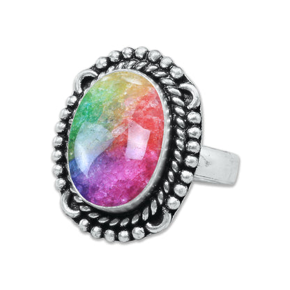 Rainbow Quartz Rings – Silver-Plated, Handmade, Dyed Vivid Colors (US Sizes 6–10, Non-Adjustable) | Wholesale