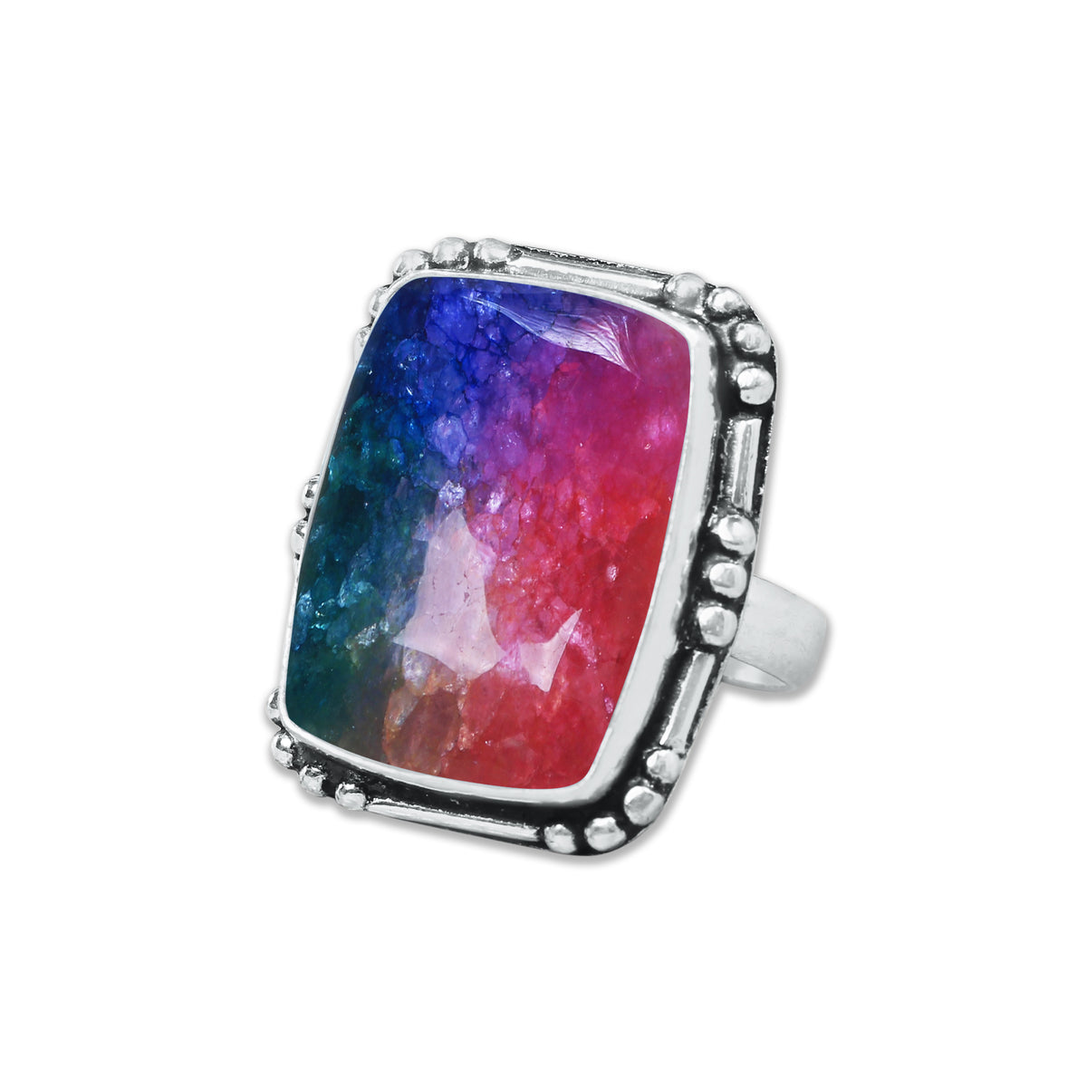 Rainbow Quartz Rings – Silver-Plated, Handmade, Dyed Vivid Colors (US Sizes 6–10, Non-Adjustable) | Wholesale