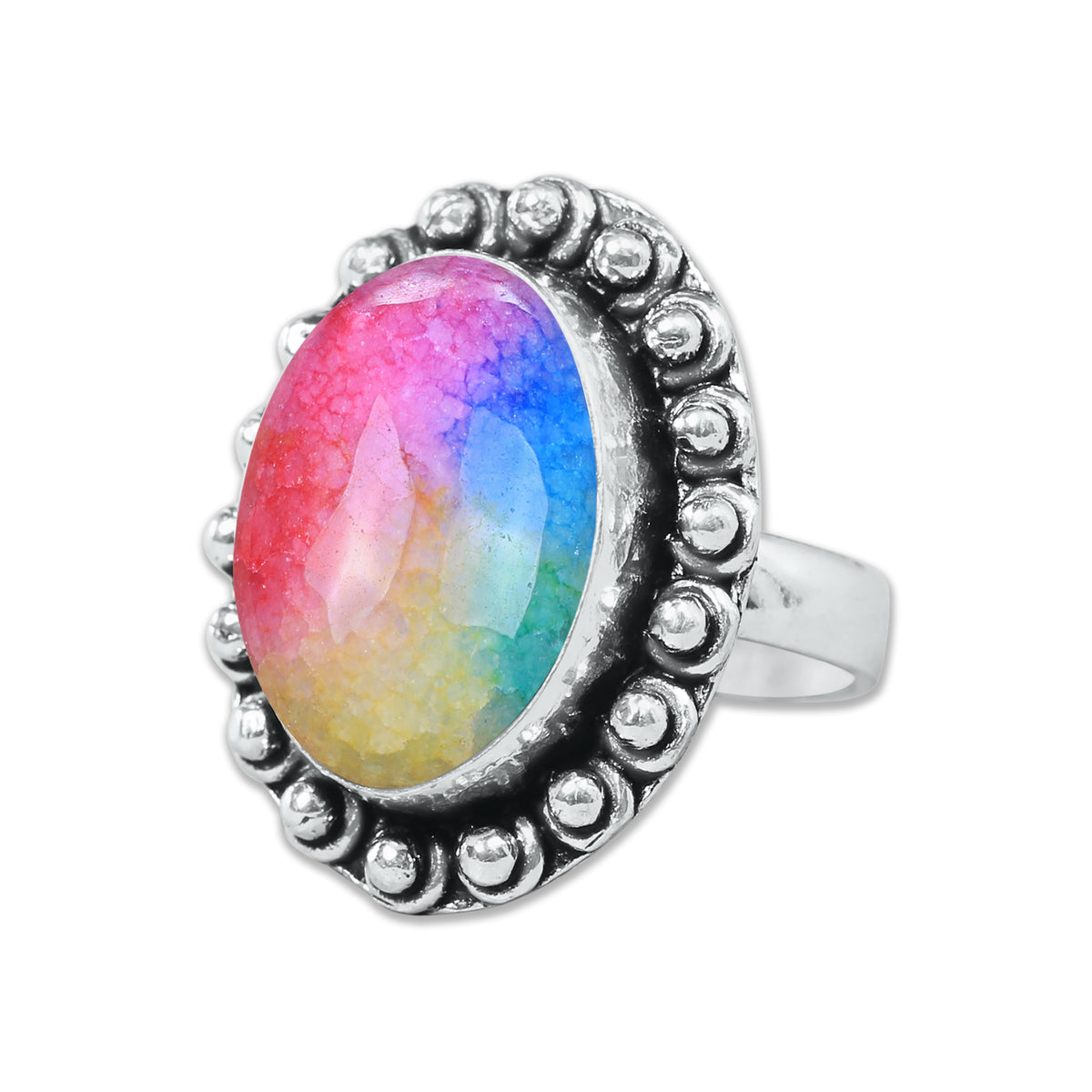 Rainbow Quartz Rings – Silver-Plated, Handmade, Dyed Vivid Colors (US Sizes 6–10, Non-Adjustable) | Wholesale