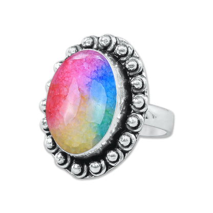 Rainbow Quartz Rings – Silver-Plated, Handmade, Dyed Vivid Colors (US Sizes 6–10, Non-Adjustable) | Wholesale