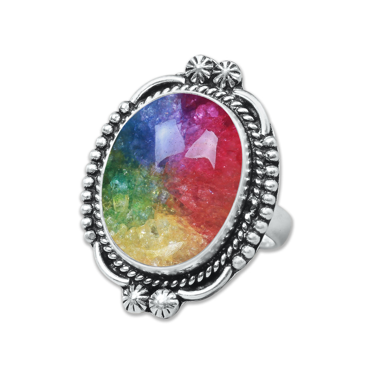 Rainbow Quartz Rings – Silver-Plated, Handmade, Dyed Vivid Colors (US Sizes 6–10, Non-Adjustable) | Wholesale