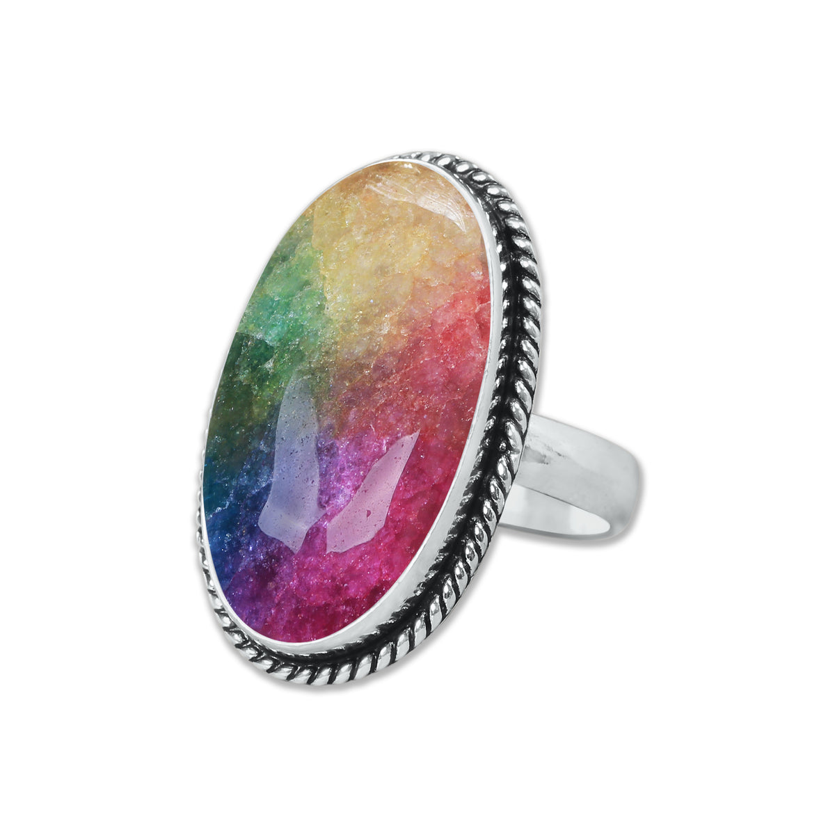 Rainbow Quartz Rings – Silver-Plated, Handmade, Dyed Vivid Colors (US Sizes 6–10, Non-Adjustable) | Wholesale