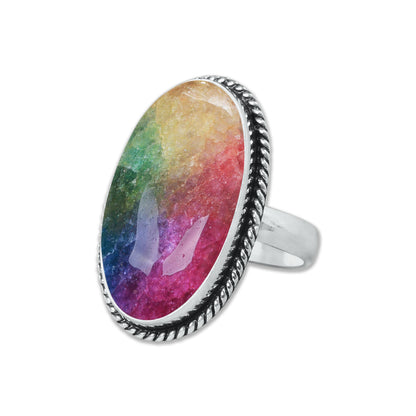 Rainbow Quartz Rings – Silver-Plated, Handmade, Dyed Vivid Colors (US Sizes 6–10, Non-Adjustable) | Wholesale