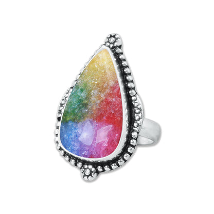 Rainbow Quartz Rings – Silver-Plated, Handmade, Dyed Vivid Colors (US Sizes 6–10, Non-Adjustable) | Wholesale