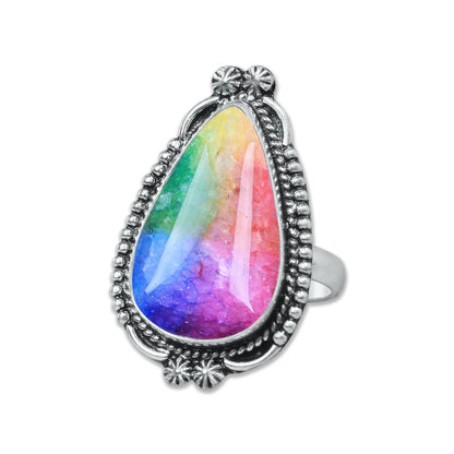 Rainbow Quartz Rings – Silver-Plated, Handmade, Dyed Vivid Colors (US Sizes 6–10, Non-Adjustable) | Wholesale