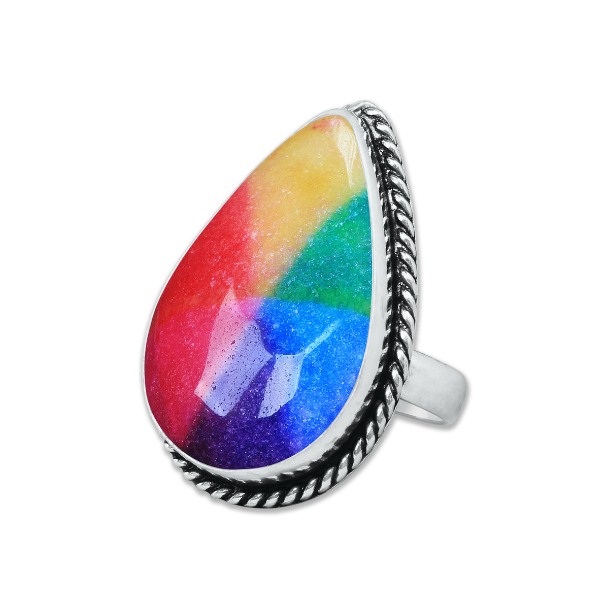 Rainbow Quartz Rings – Silver-Plated, Handmade, Dyed Vivid Colors (US Sizes 6–10, Non-Adjustable) | Wholesale