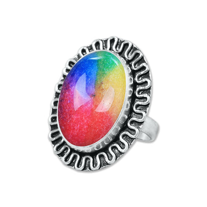 Rainbow Quartz Rings – Silver-Plated, Handmade, Dyed Vivid Colors (US Sizes 6–10, Non-Adjustable) | Wholesale