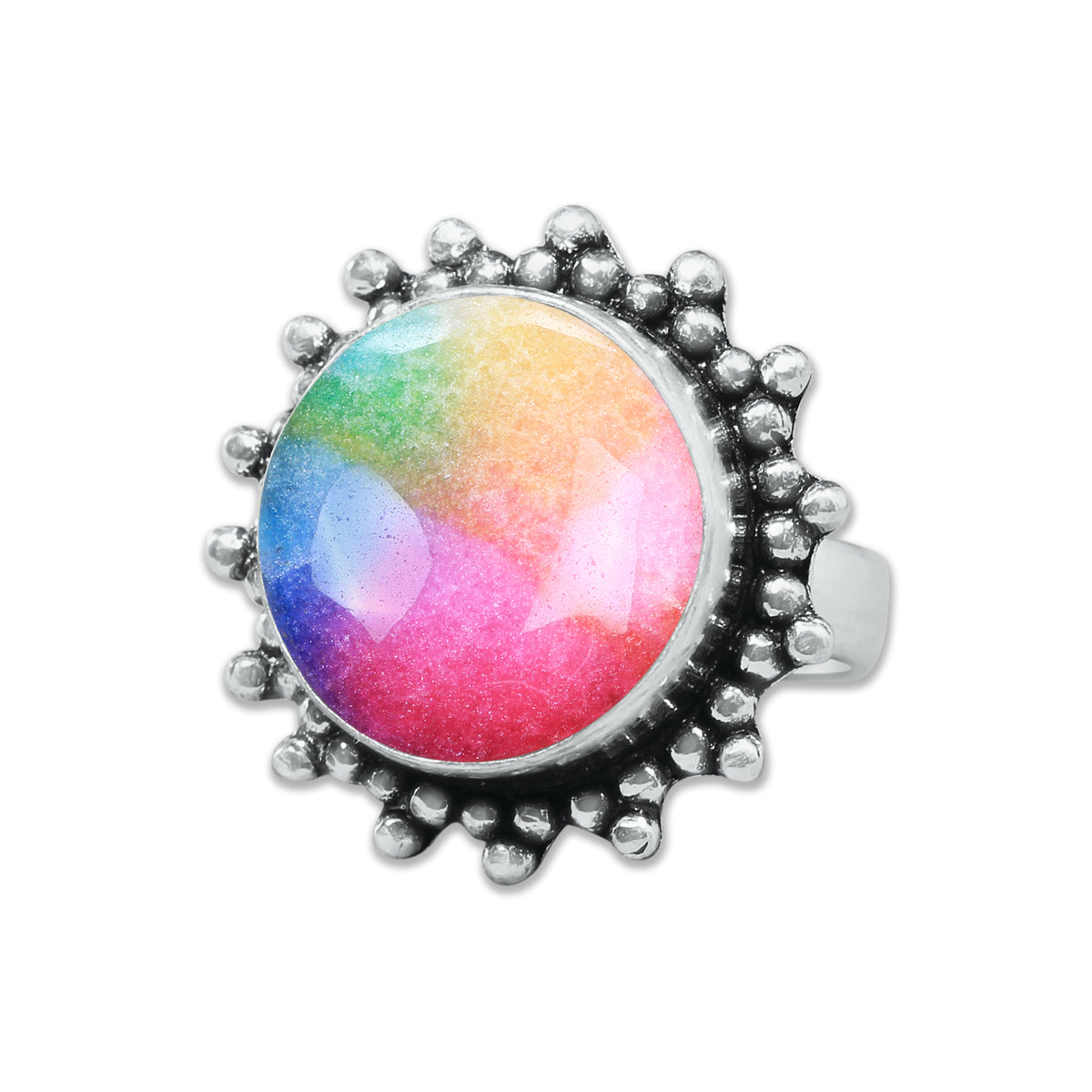 Rainbow Quartz Rings – Silver-Plated, Handmade, Dyed Vivid Colors (US Sizes 6–10, Non-Adjustable) | Wholesale