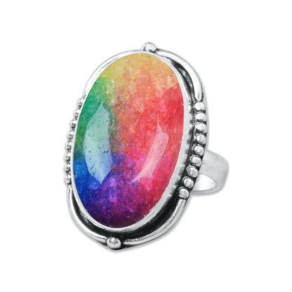 Rainbow Quartz Rings – Silver-Plated, Handmade, Dyed Vivid Colors (US Sizes 6–10, Non-Adjustable) | Wholesale