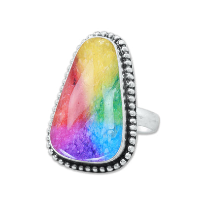 Rainbow Quartz Rings – Silver-Plated, Handmade, Dyed Vivid Colors (US Sizes 6–10, Non-Adjustable) | Wholesale