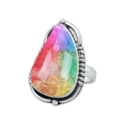 Rainbow Quartz Rings – Silver-Plated, Handmade, Dyed Vivid Colors (US Sizes 6–10, Non-Adjustable) | Wholesale