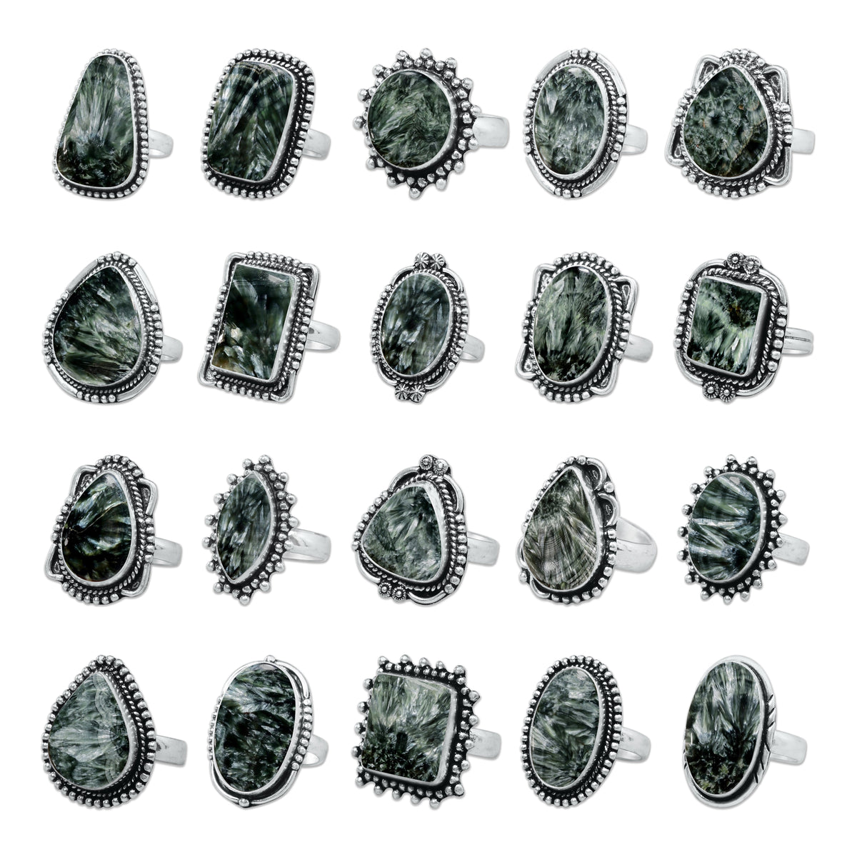 Seraphinite Rings – Handmade, Silver-Plated, Angelic Green Gemstone (Made to Order)