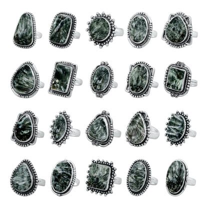 Seraphinite Rings – Handmade, Silver-Plated, Angelic Green Gemstone (Made to Order)