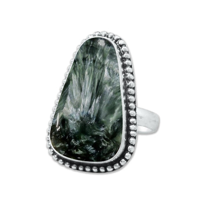 Seraphinite Rings – Handmade, Silver-Plated, Angelic Green Gemstone (Made to Order)