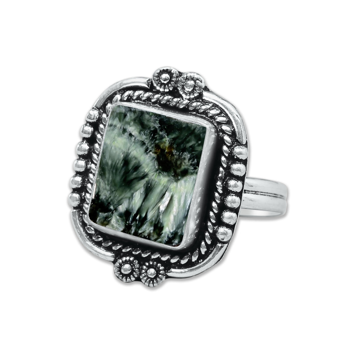 Seraphinite Rings – Handmade, Silver-Plated, Angelic Green Gemstone (Made to Order)