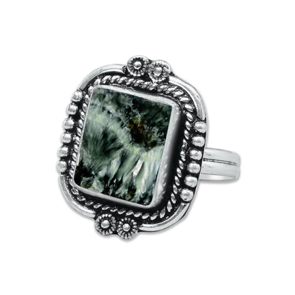 Seraphinite Rings – Handmade, Silver-Plated, Angelic Green Gemstone (Made to Order)