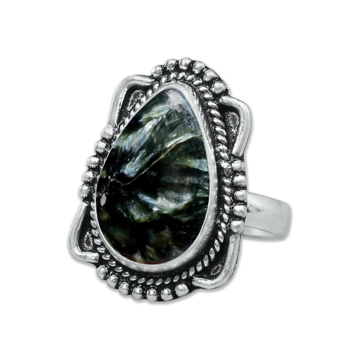 Seraphinite Rings – Handmade, Silver-Plated, Angelic Green Gemstone (Made to Order)
