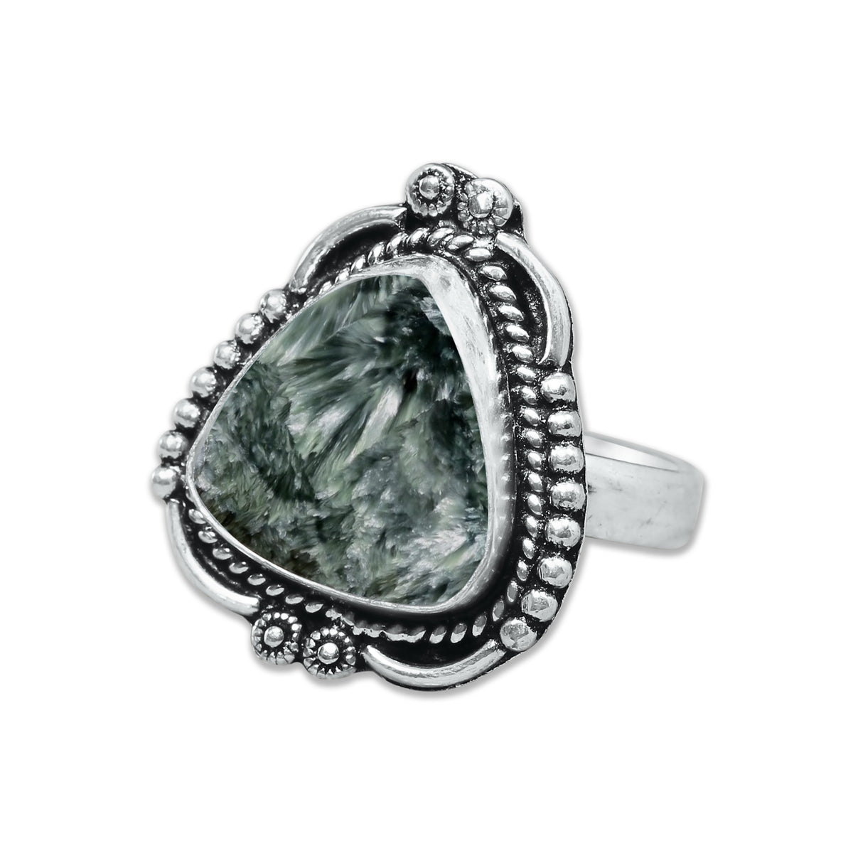 Seraphinite Rings – Handmade, Silver-Plated, Angelic Green Gemstone (Made to Order)
