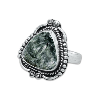 Seraphinite Rings – Handmade, Silver-Plated, Angelic Green Gemstone (Made to Order)