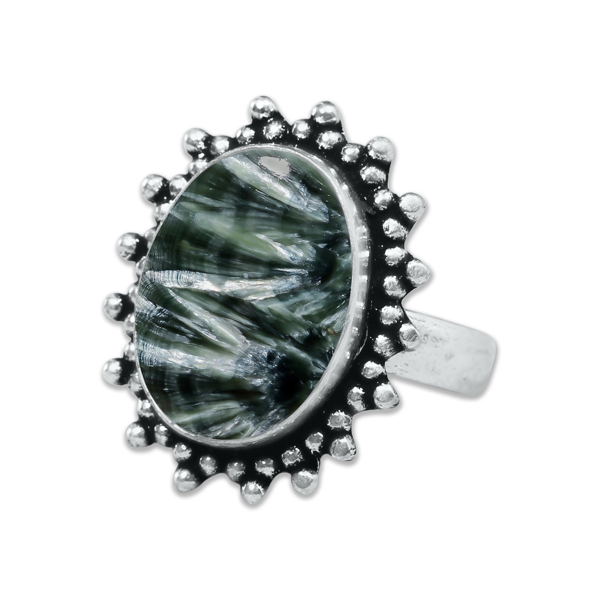 Seraphinite Rings – Handmade, Silver-Plated, Angelic Green Gemstone (Made to Order)