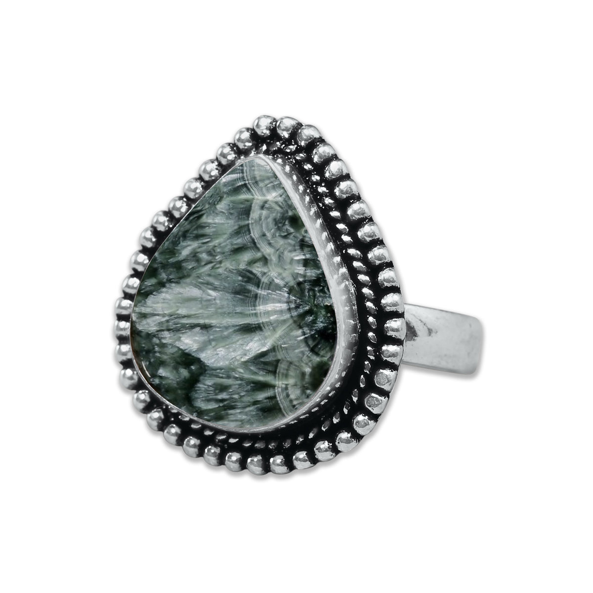 Seraphinite Rings – Handmade, Silver-Plated, Angelic Green Gemstone (Made to Order)