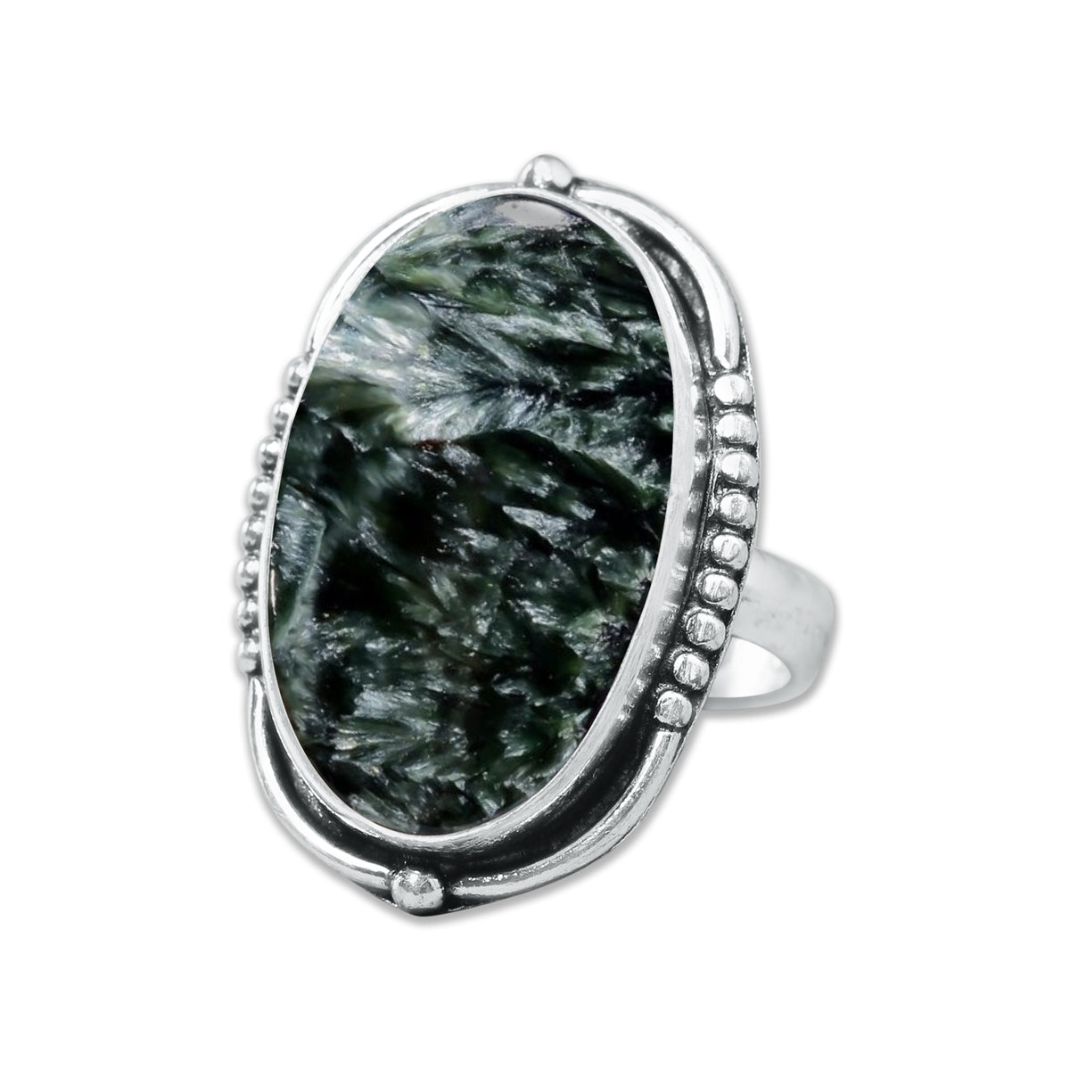 Seraphinite Rings – Handmade, Silver-Plated, Angelic Green Gemstone (Made to Order)