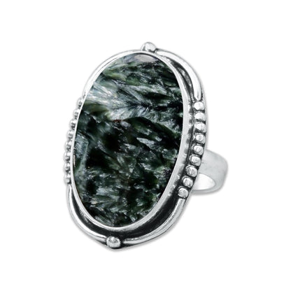 Seraphinite Rings – Handmade, Silver-Plated, Angelic Green Gemstone (Made to Order)