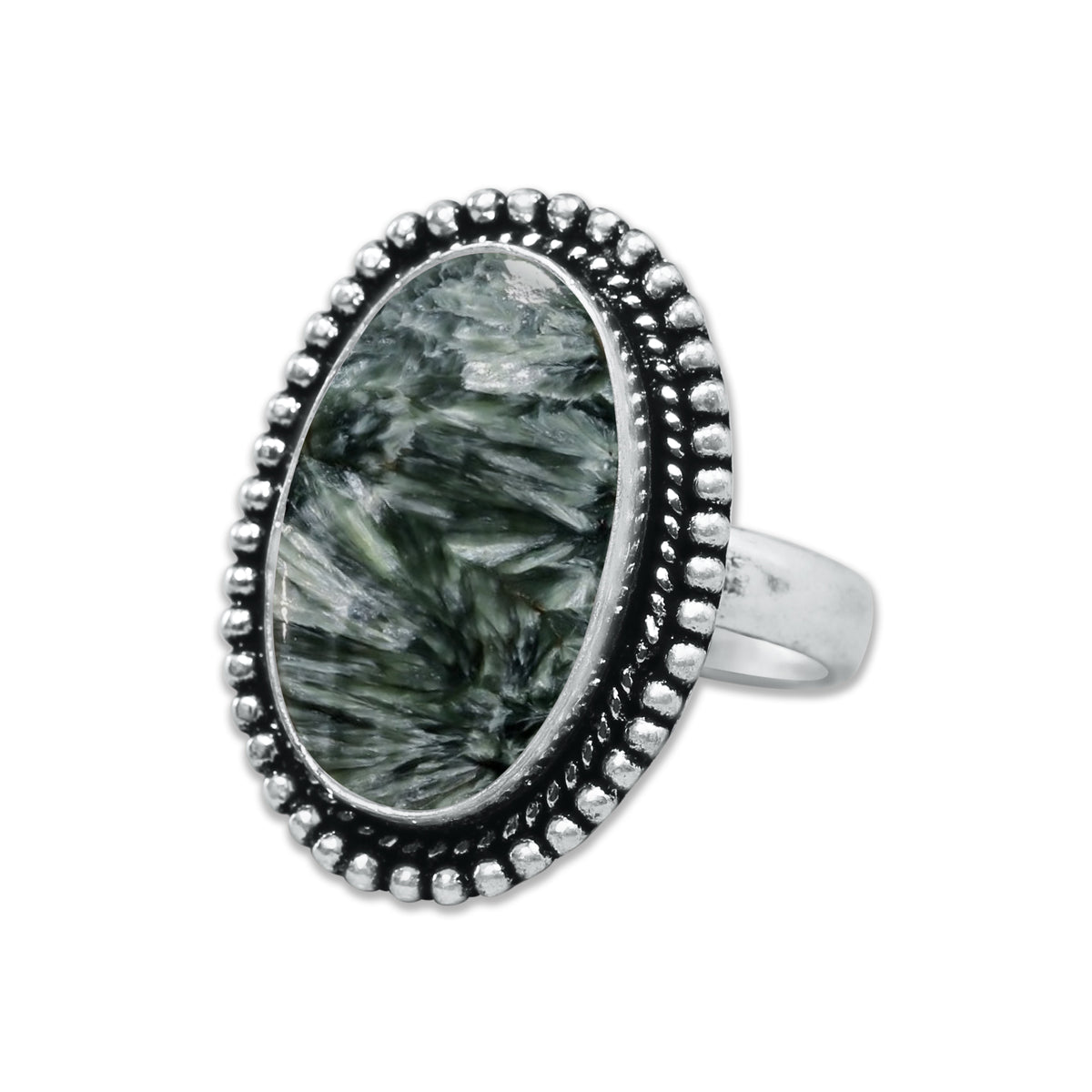 Seraphinite Rings – Handmade, Silver-Plated, Angelic Green Gemstone (Made to Order)