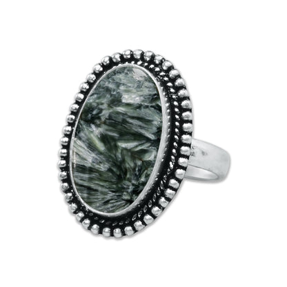 Seraphinite Rings – Handmade, Silver-Plated, Angelic Green Gemstone (Made to Order)