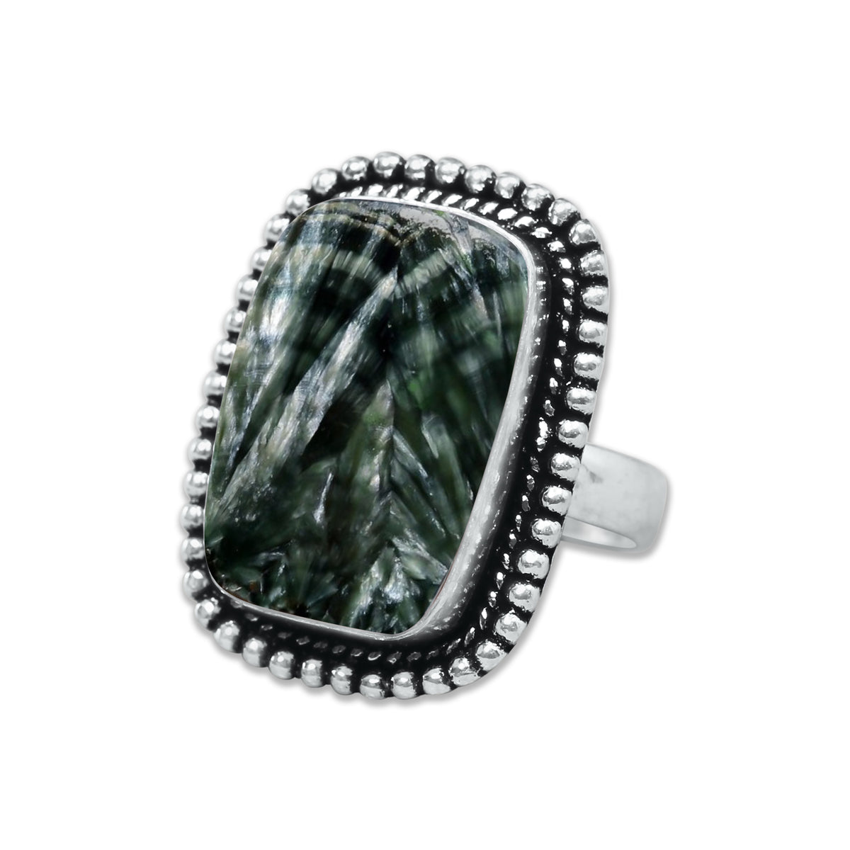 Seraphinite Rings – Handmade, Silver-Plated, Angelic Green Gemstone (Made to Order)