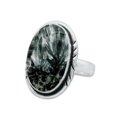 Seraphinite Rings – Handmade, Silver-Plated, Angelic Green Gemstone (Made to Order)
