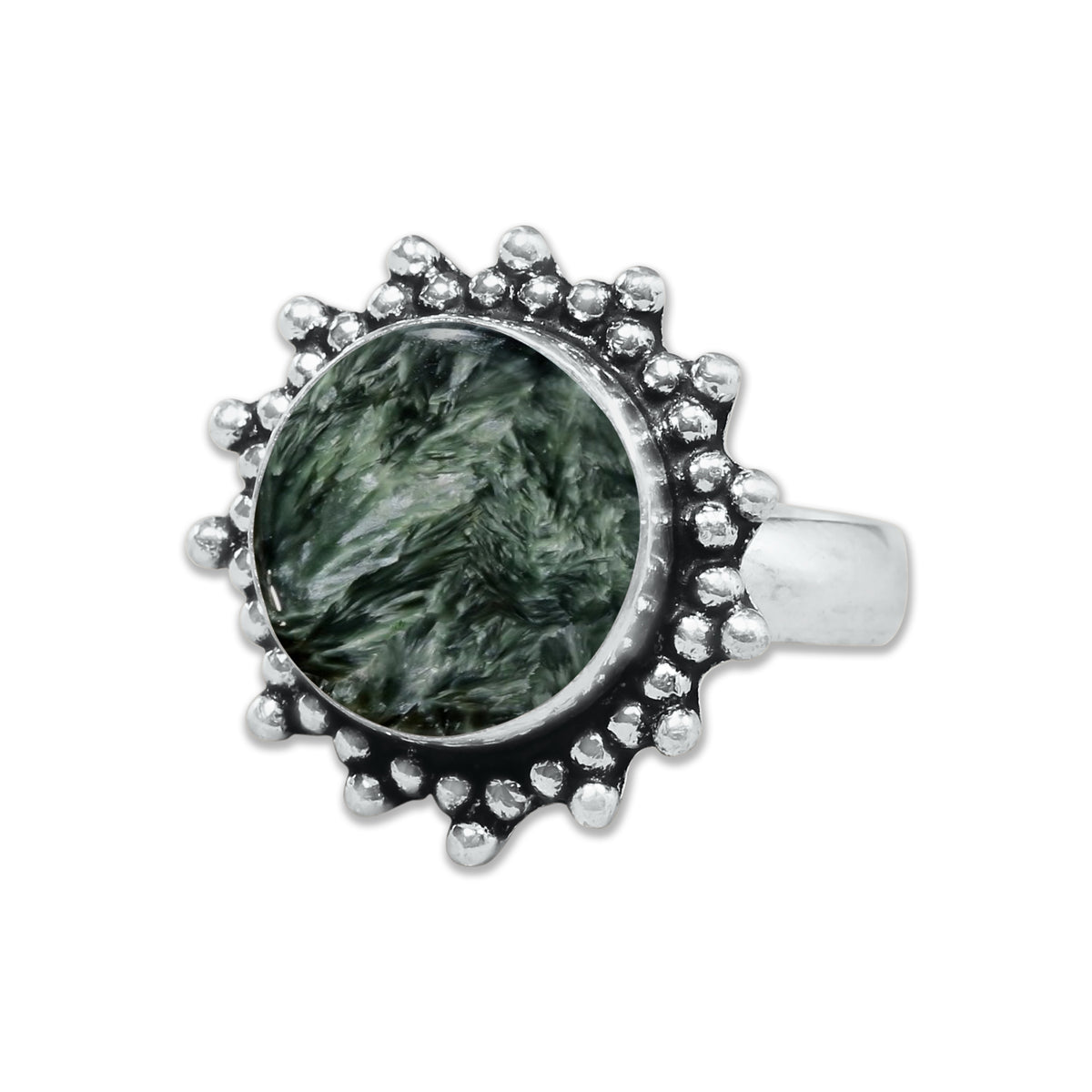 Seraphinite Rings – Handmade, Silver-Plated, Angelic Green Gemstone (Made to Order)