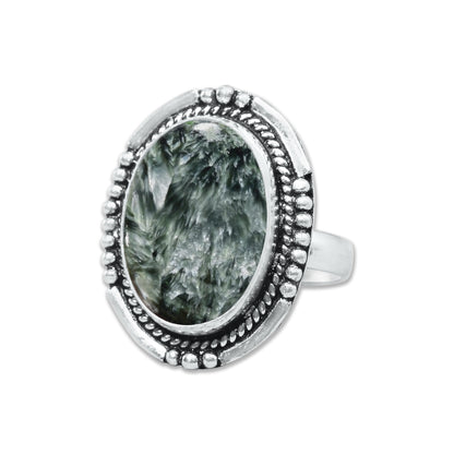 Seraphinite Rings – Handmade, Silver-Plated, Angelic Green Gemstone (Made to Order)
