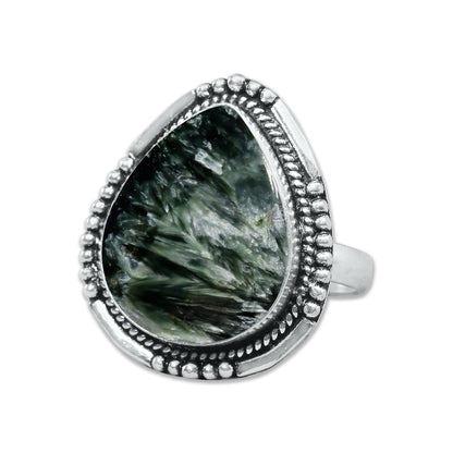Seraphinite Rings – Handmade, Silver-Plated, Angelic Green Gemstone (Made to Order)